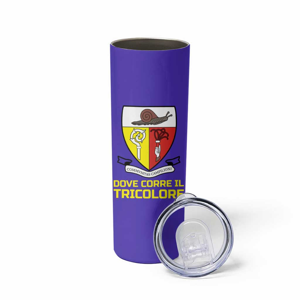 Campione d’Italia Skinny Tumbler with Yellow Horse Graphic and Purple Flame Crest - Wonder Print Shop