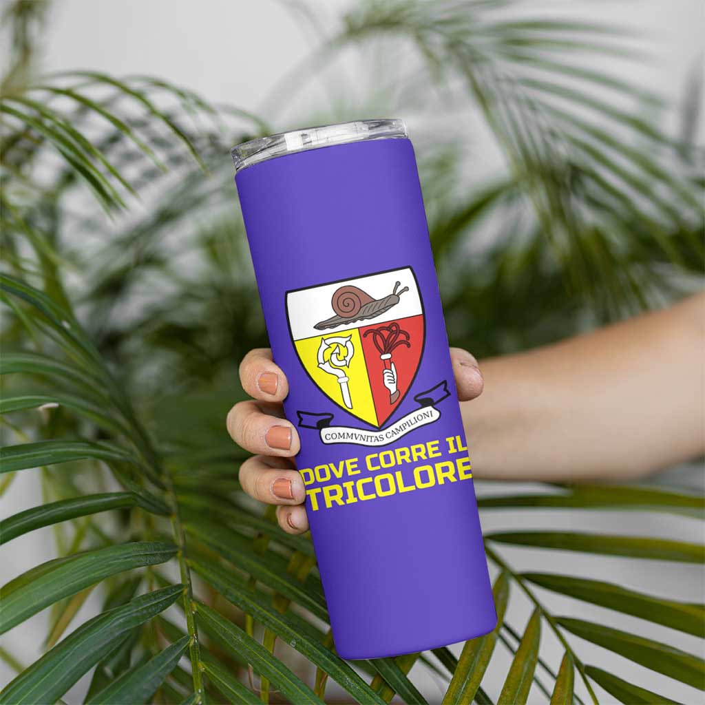 Campione d’Italia Skinny Tumbler with Yellow Horse Graphic and Purple Flame Crest - Wonder Print Shop
