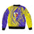 Campione d’Italia Sleeve Zip Bomber Jacket with Yellow Horse Graphic and Purple Flame Crest - Wonder Print Shop