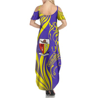 Campione d’Italia Summer Maxi Dress with Yellow Horse Graphic and Purple Flame Crest - Wonder Print Shop