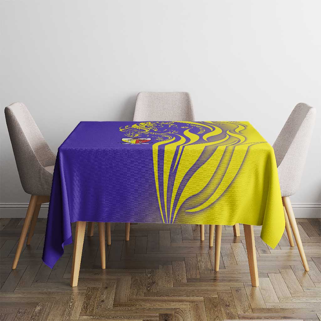 Campione d’Italia Tablecloth with Yellow Horse Graphic and Purple Flame Crest - Wonder Print Shop