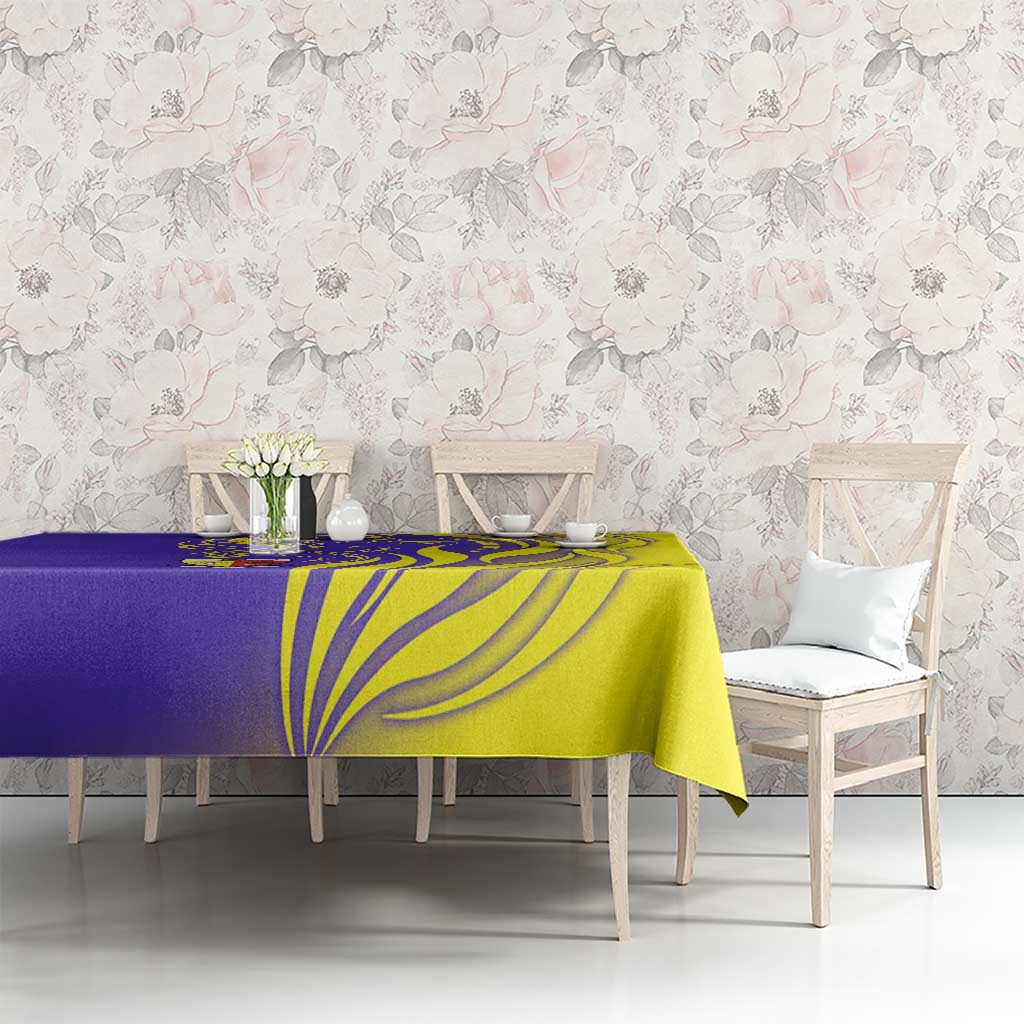 Campione d’Italia Tablecloth with Yellow Horse Graphic and Purple Flame Crest - Wonder Print Shop