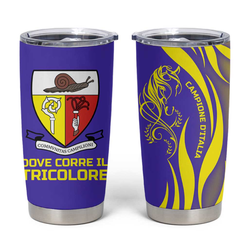 Campione d’Italia Tumbler Cup with Yellow Horse Graphic and Purple Flame Crest - Wonder Print Shop