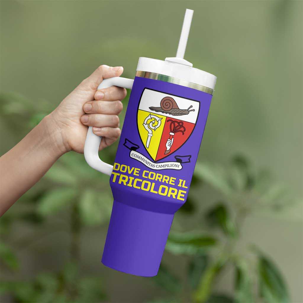 Campione d’Italia Tumbler With Handle with Yellow Horse Graphic and Purple Flame Crest - Wonder Print Shop