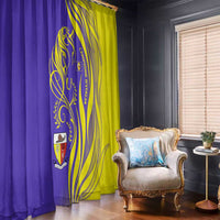 Campione d’Italia Window Curtain with Yellow Horse Graphic and Purple Flame Crest - Wonder Print Shop