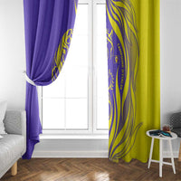 Campione d’Italia Window Curtain with Yellow Horse Graphic and Purple Flame Crest - Wonder Print Shop