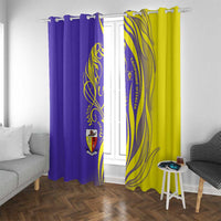 Campione d’Italia Window Curtain with Yellow Horse Graphic and Purple Flame Crest - Wonder Print Shop