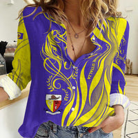 Campione d’Italia Women Casual Shirt with Yellow Horse Graphic and Purple Flame Crest - Wonder Print Shop