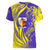 Campione d’Italia Women V-Neck T-Shirt with Yellow Horse Graphic and Purple Flame Crest - Wonder Print Shop