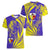 Campione d’Italia Women V-Neck T-Shirt with Yellow Horse Graphic and Purple Flame Crest - Wonder Print Shop