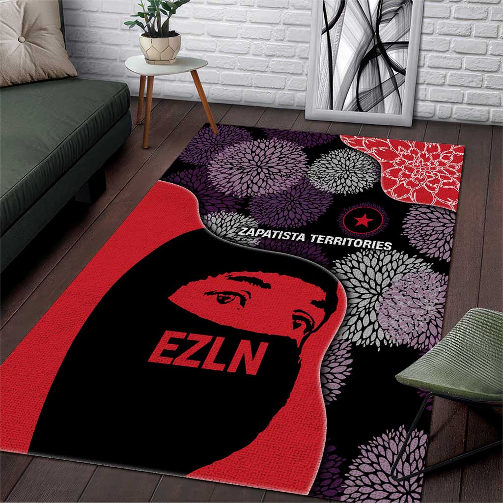 Zapatista Territories Area Rug Mexico with EZLN Masked Face and Floral - Wonder Print Shop