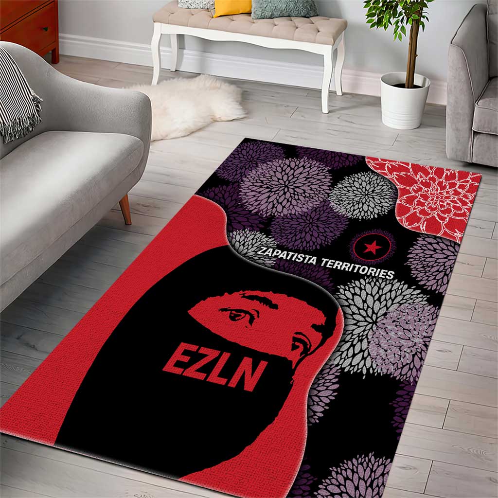 Zapatista Territories Area Rug Mexico with EZLN Masked Face and Floral - Wonder Print Shop