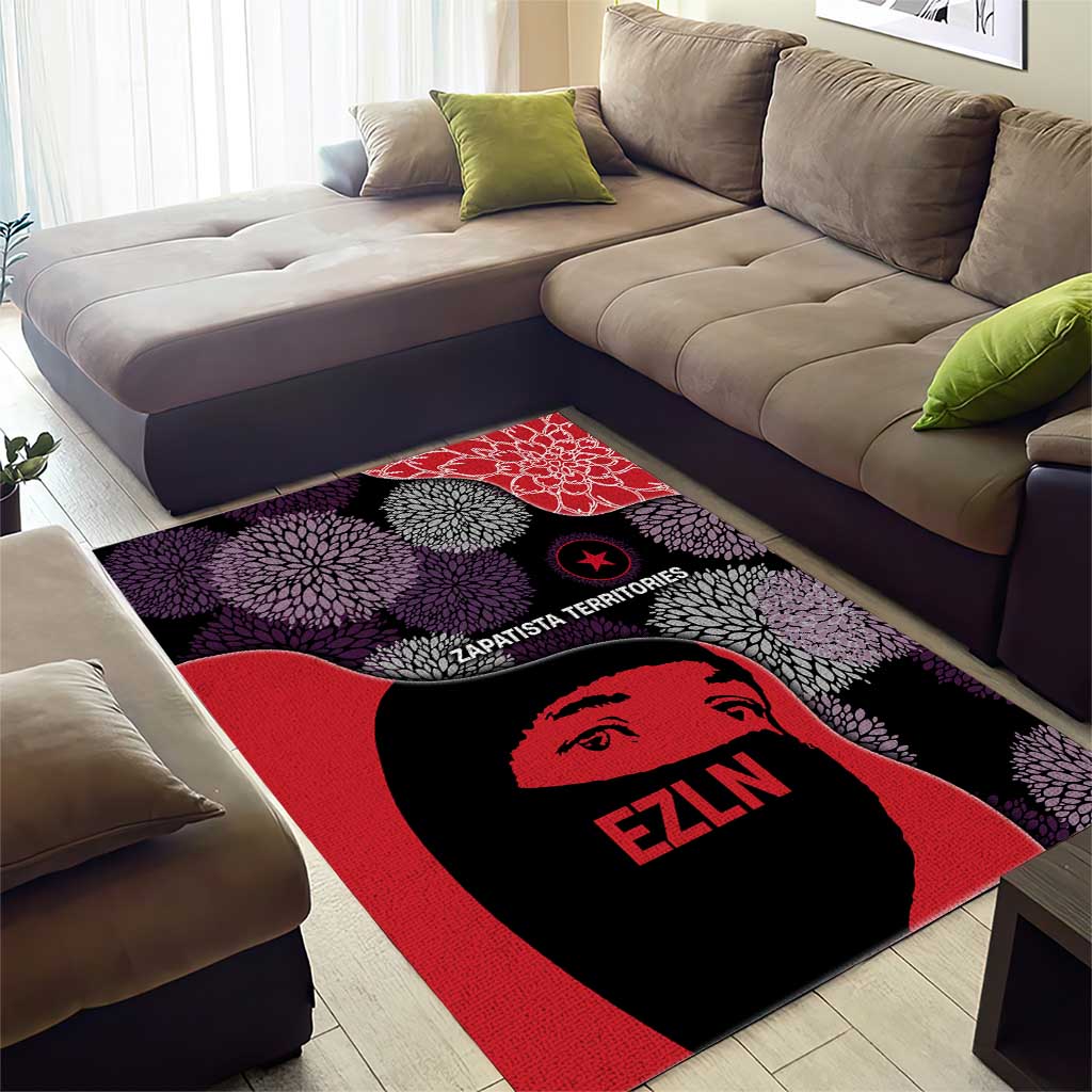Zapatista Territories Area Rug Mexico with EZLN Masked Face and Floral - Wonder Print Shop