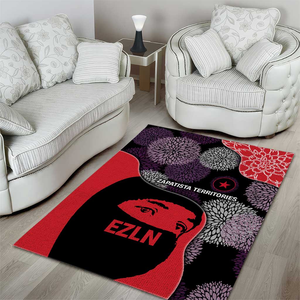 Zapatista Territories Area Rug Mexico with EZLN Masked Face and Floral - Wonder Print Shop