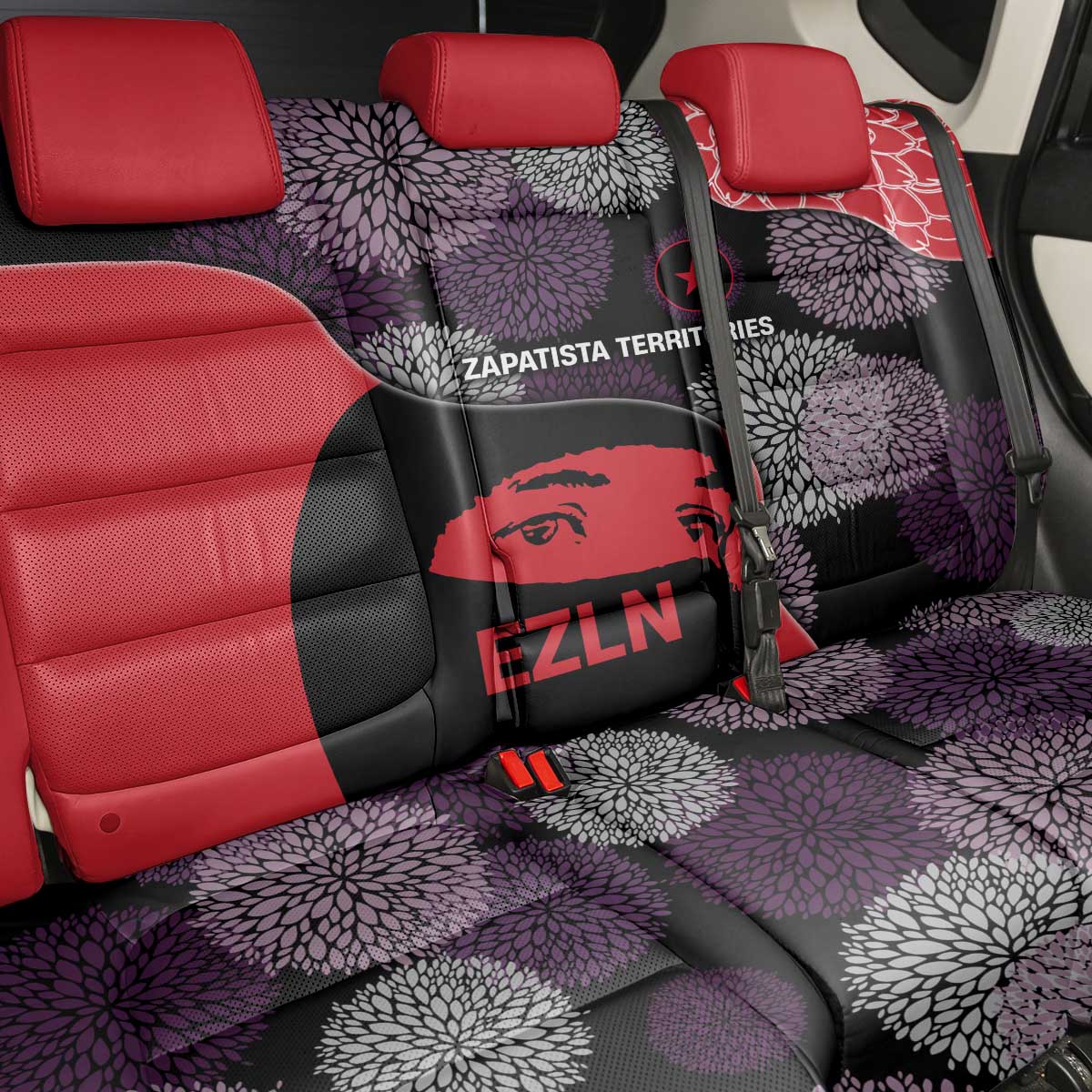 Zapatista Territories Back Car Seat Cover Mexico with EZLN Masked Face and Floral - Wonder Print Shop