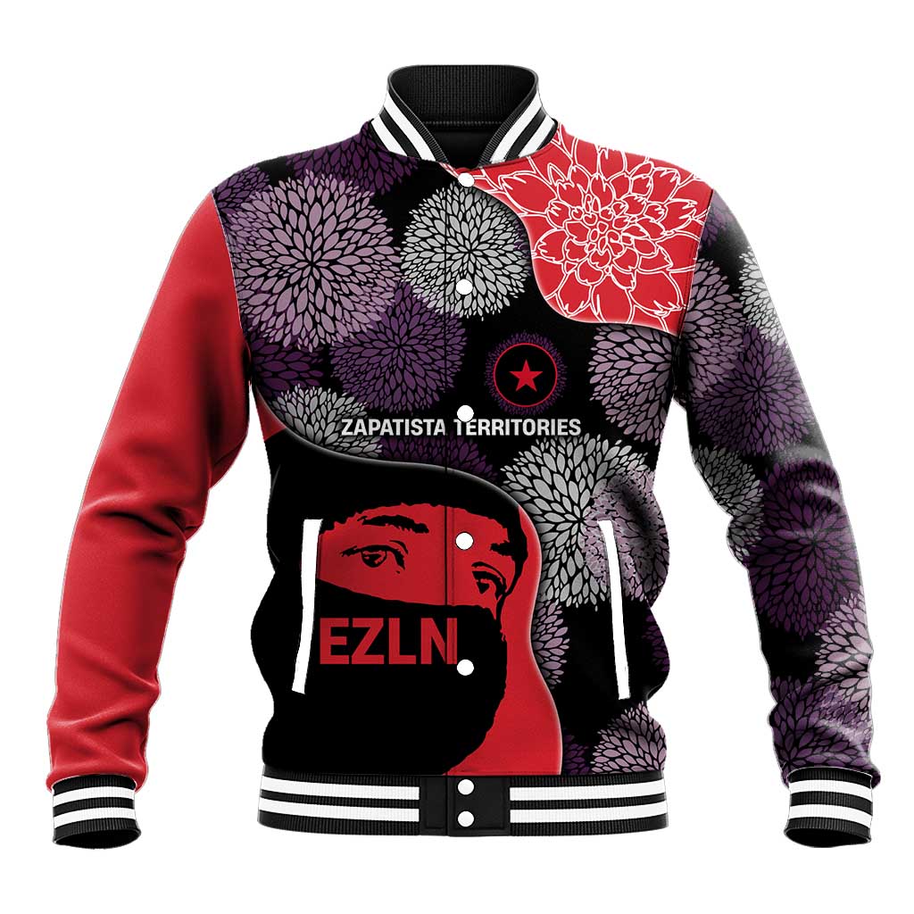 Zapatista Territories Baseball Jacket Mexico with EZLN Masked Face and Floral - Wonder Print Shop