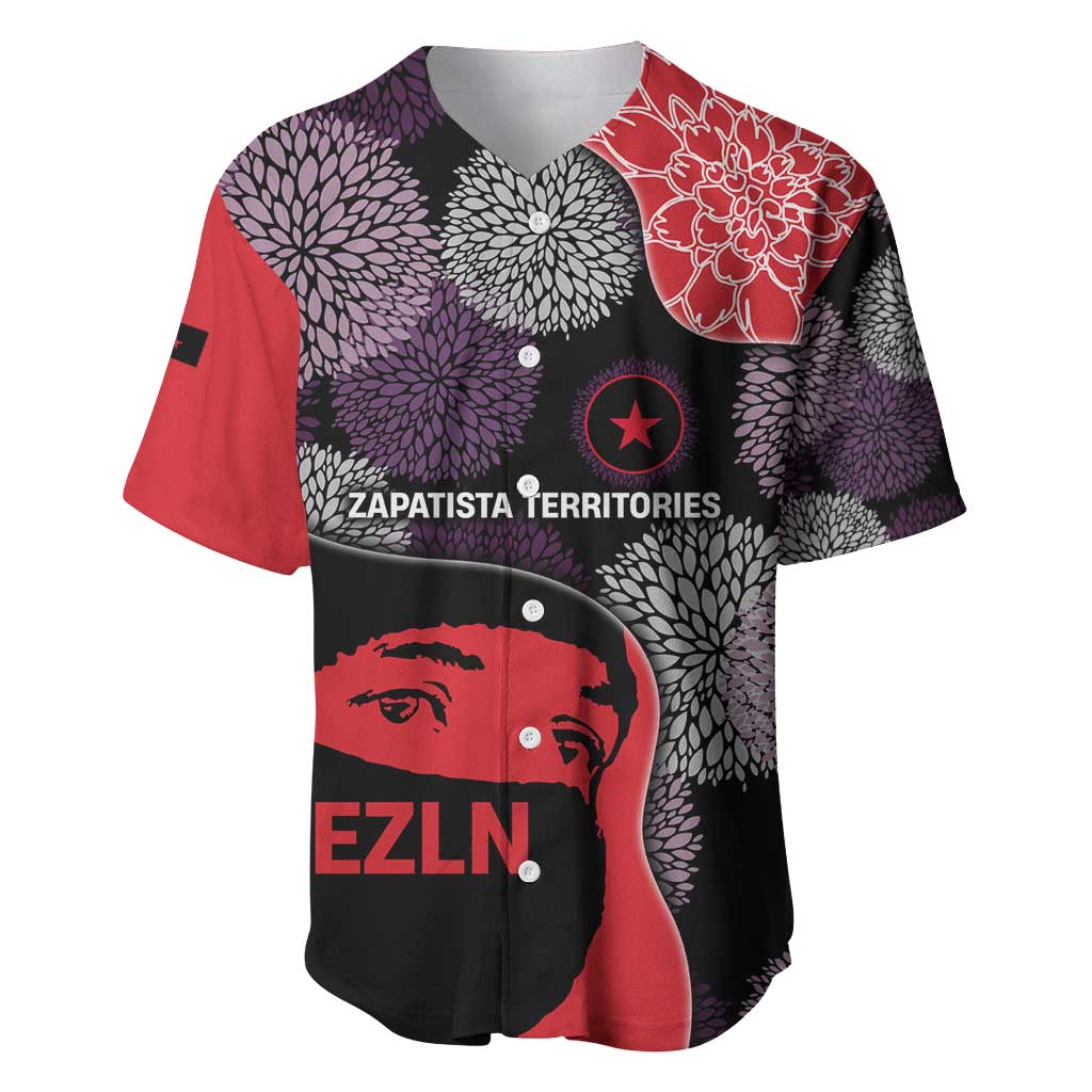 Zapatista Territories Baseball Jersey Mexico with EZLN Masked Face and Floral - Wonder Print Shop