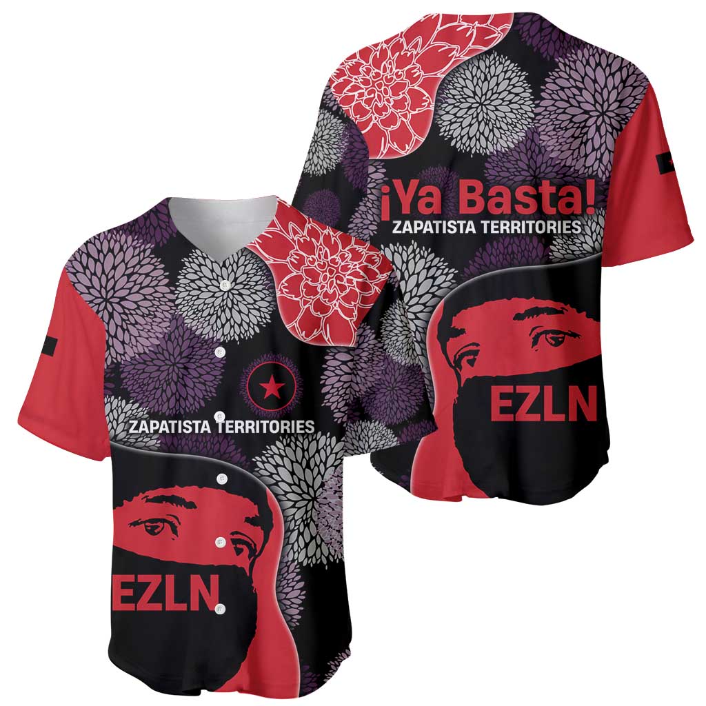 Zapatista Territories Baseball Jersey Mexico with EZLN Masked Face and Floral - Wonder Print Shop