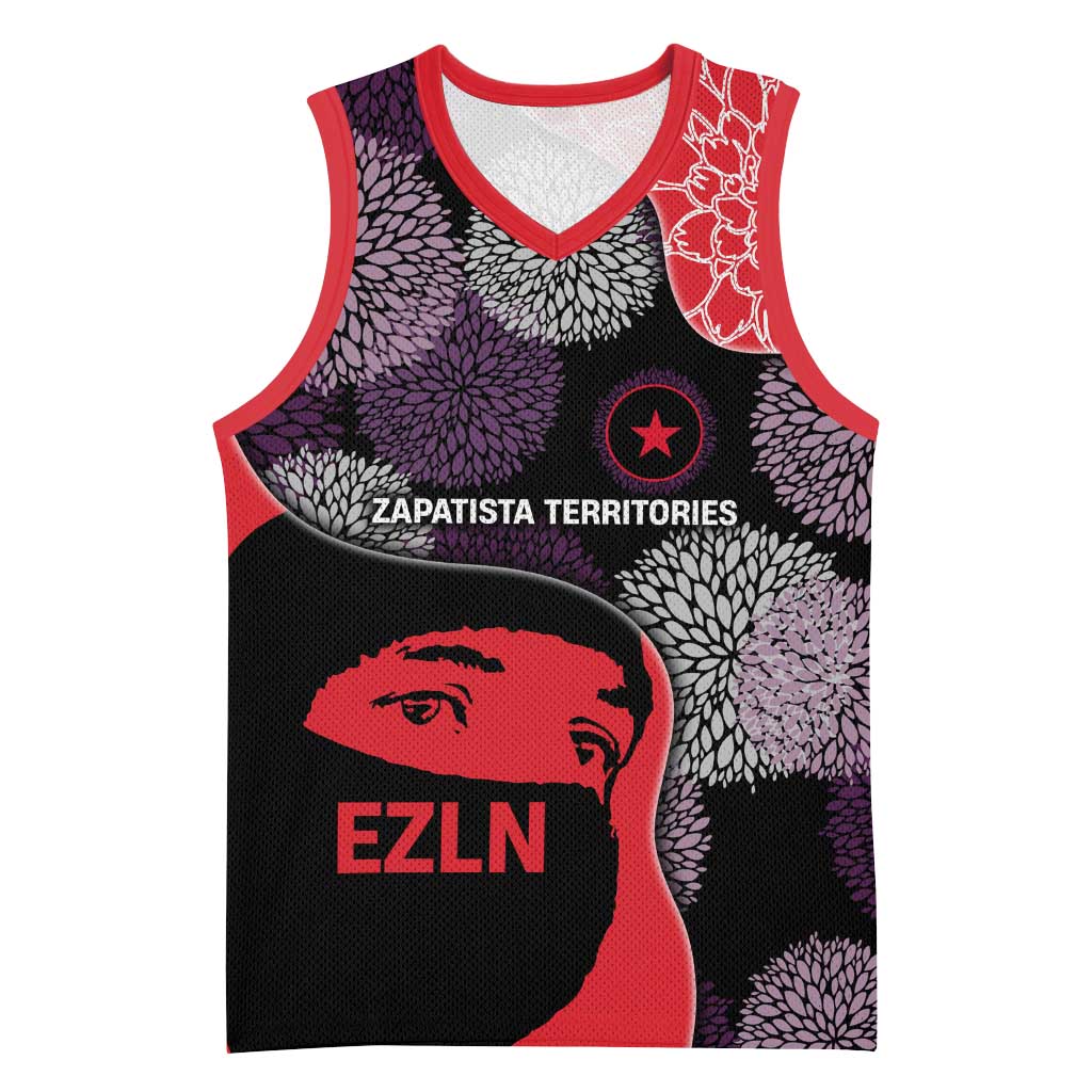 Zapatista Territories Basketball Jersey Mexico with EZLN Masked Face and Floral - Wonder Print Shop