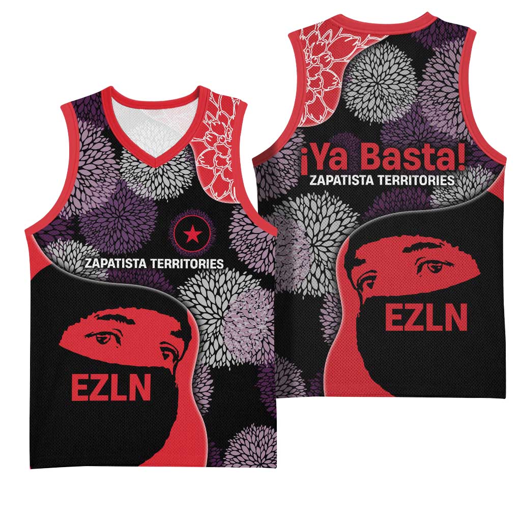 Zapatista Territories Basketball Jersey Mexico with EZLN Masked Face and Floral - Wonder Print Shop