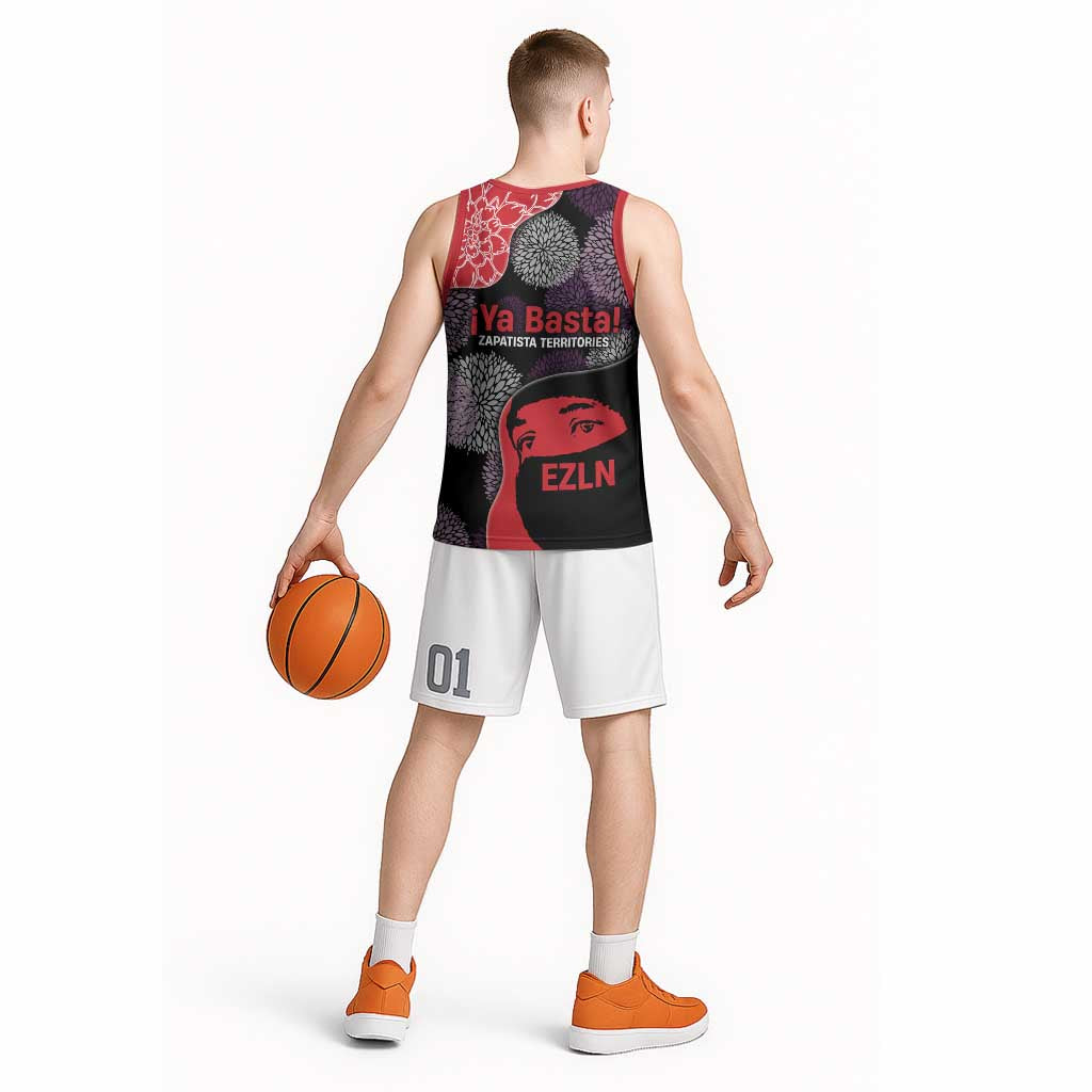Zapatista Territories Basketball Jersey Mexico with EZLN Masked Face and Floral - Wonder Print Shop