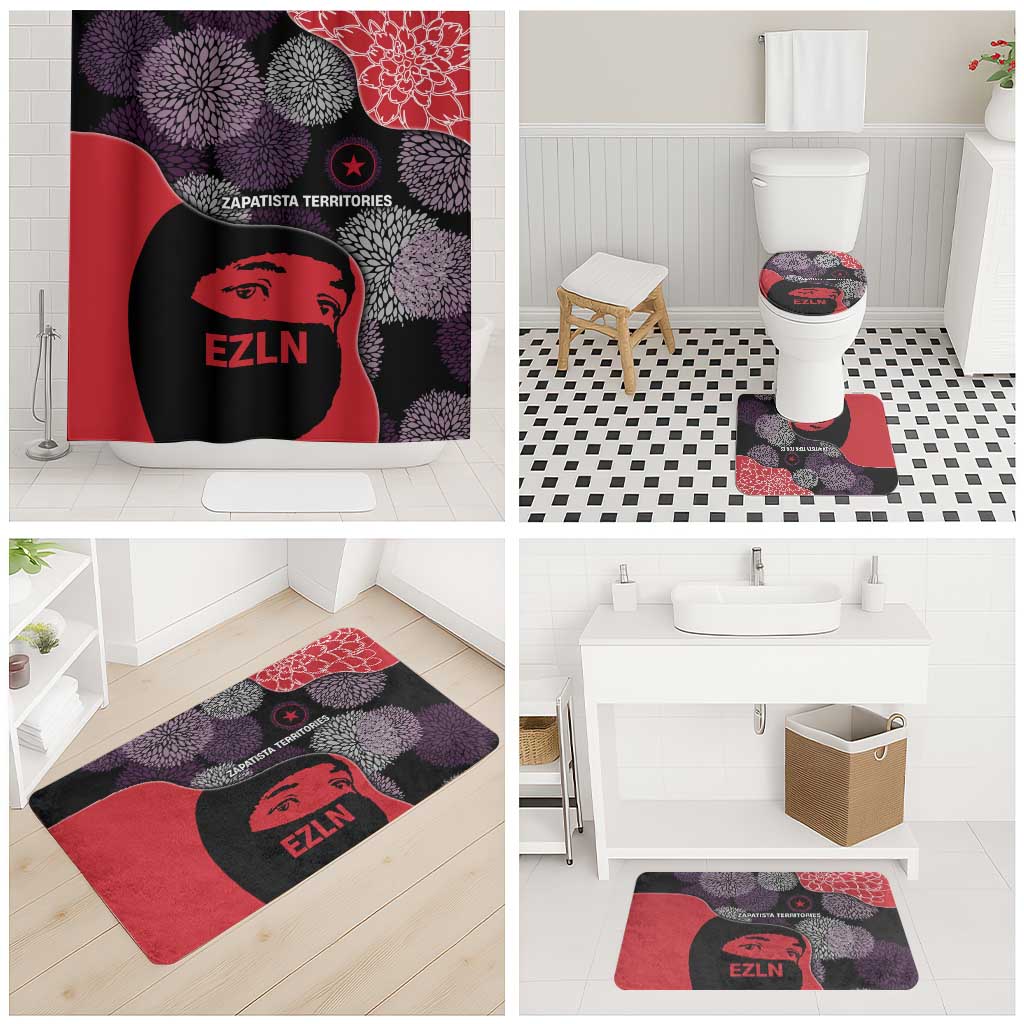Zapatista Territories Bathroom Set Mexico with EZLN Masked Face and Floral - Wonder Print Shop