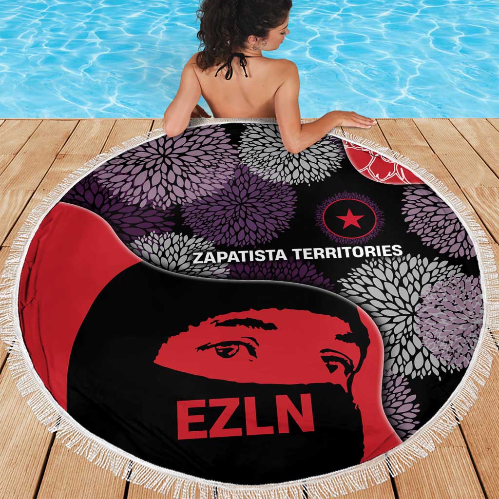 Zapatista Territories Beach Blanket Mexico with EZLN Masked Face and Floral - Wonder Print Shop