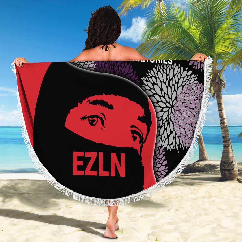 Zapatista Territories Beach Blanket Mexico with EZLN Masked Face and Floral - Wonder Print Shop