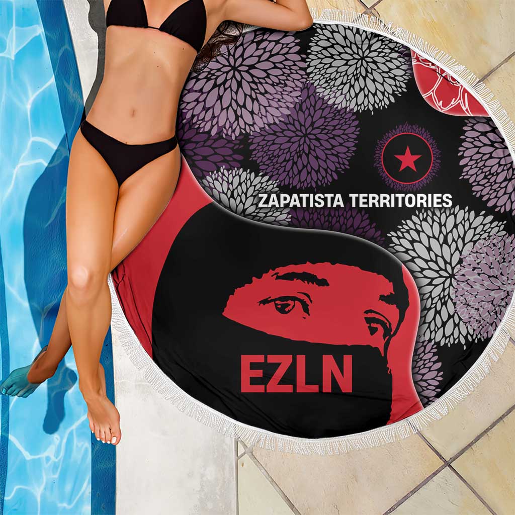 Zapatista Territories Beach Blanket Mexico with EZLN Masked Face and Floral - Wonder Print Shop