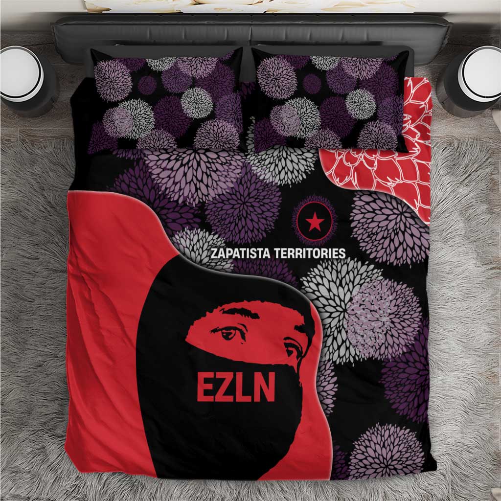 Zapatista Territories Bedding Set Mexico with EZLN Masked Face and Floral - Wonder Print Shop