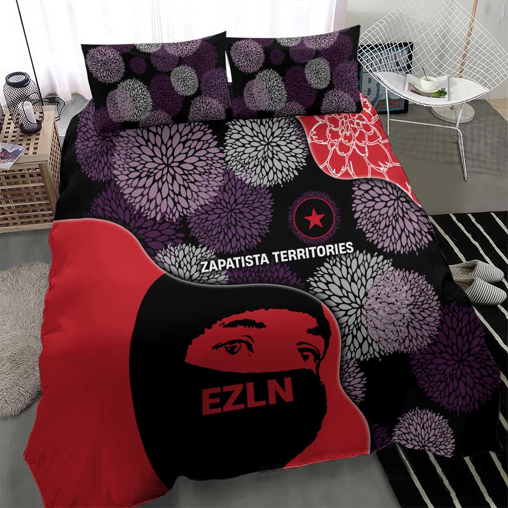 Zapatista Territories Bedding Set Mexico with EZLN Masked Face and Floral - Wonder Print Shop