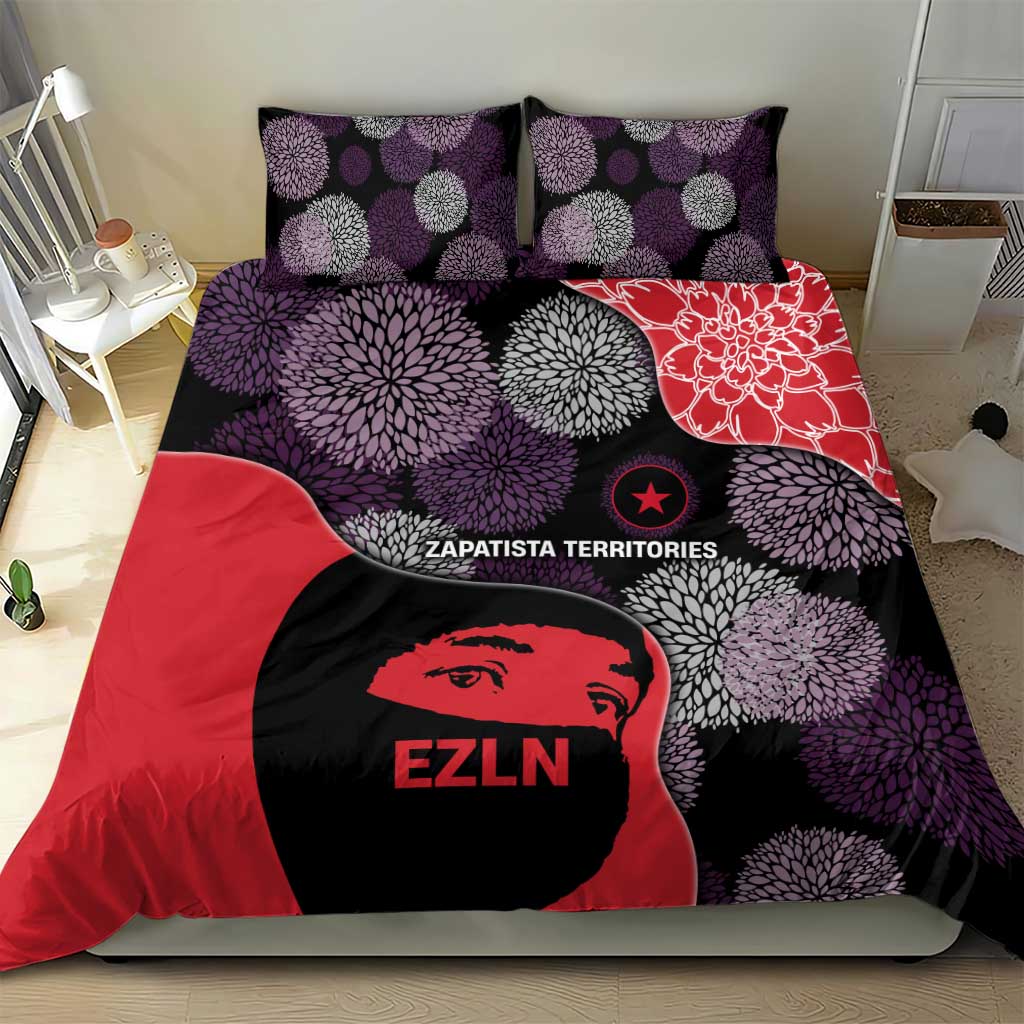 Zapatista Territories Bedding Set Mexico with EZLN Masked Face and Floral - Wonder Print Shop