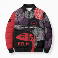Zapatista Territories Bomber Puffer Jacket Mexico with EZLN Masked Face and Floral - Wonder Print Shop