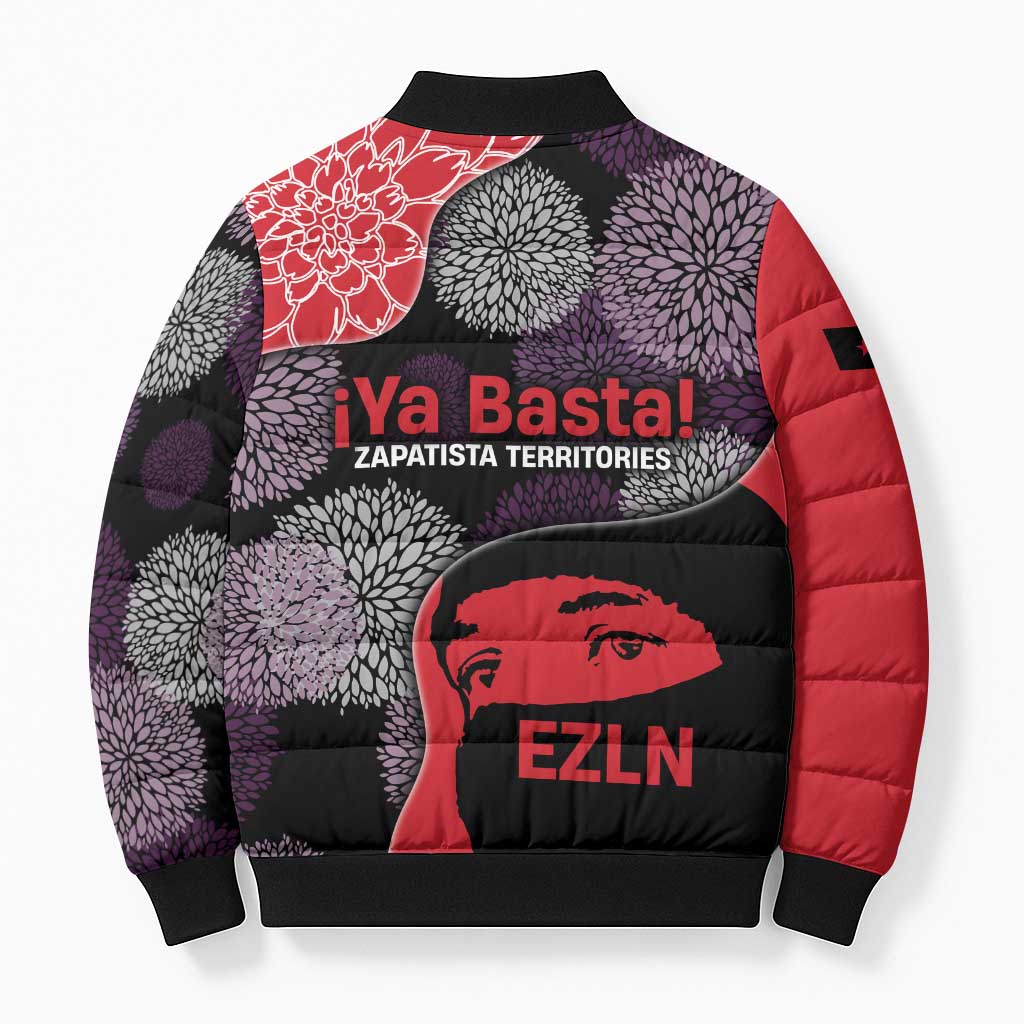 Zapatista Territories Bomber Puffer Jacket Mexico with EZLN Masked Face and Floral - Wonder Print Shop