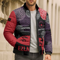 Zapatista Territories Bomber Puffer Jacket Mexico with EZLN Masked Face and Floral - Wonder Print Shop