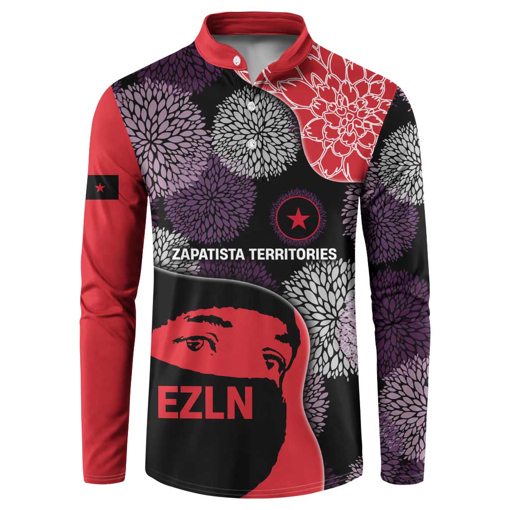 Zapatista Territories Button Sweatshirt Mexico with EZLN Masked Face and Floral - Wonder Print Shop