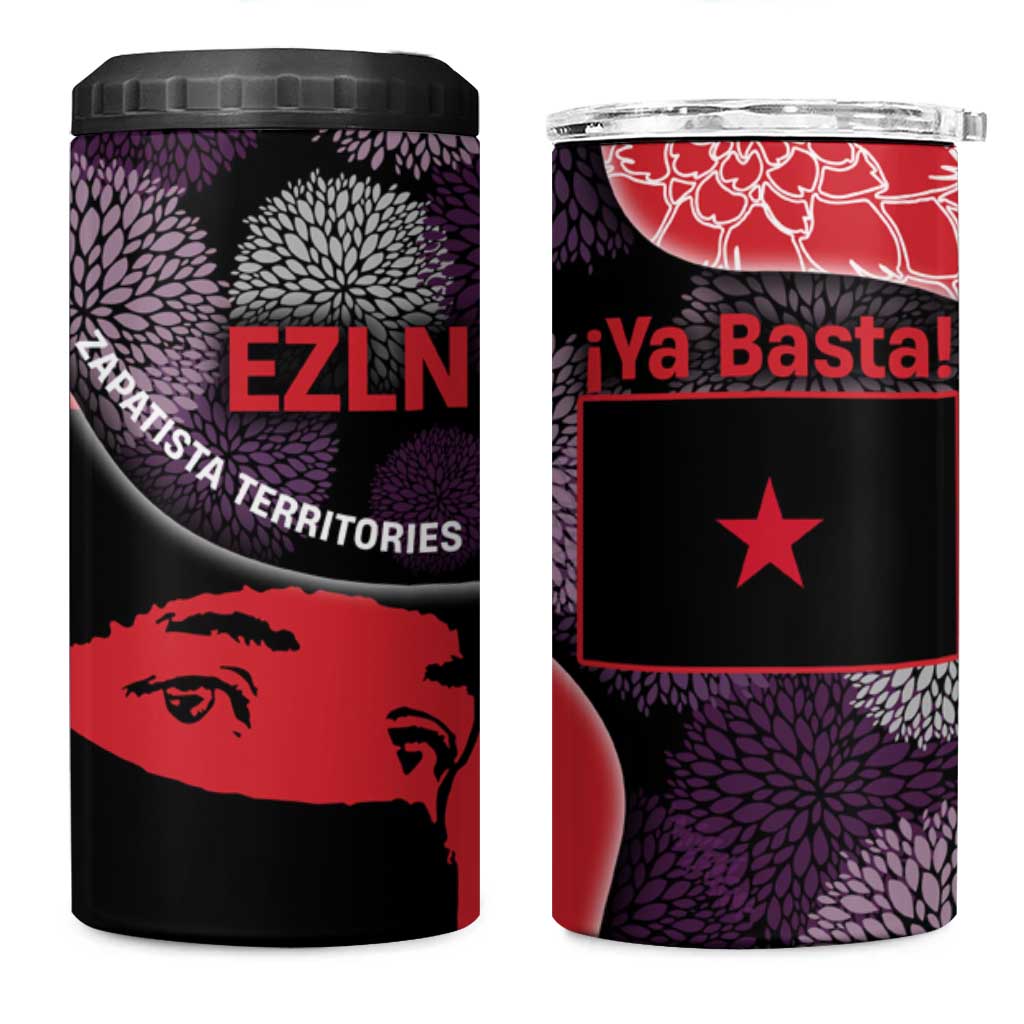 Zapatista Territories 4 in 1 Can Cooler Tumbler Mexico with EZLN Masked Face and Floral - Wonder Print Shop