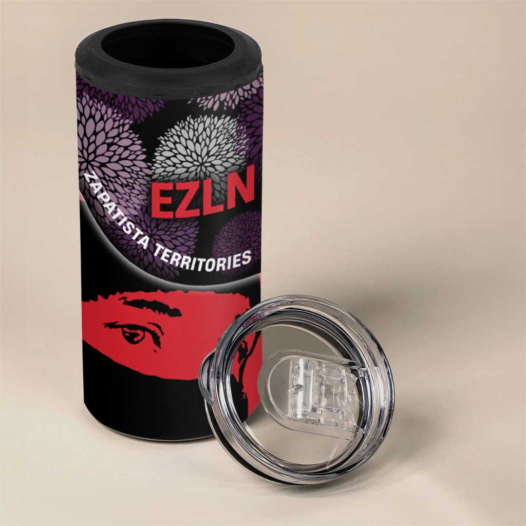 Zapatista Territories 4 in 1 Can Cooler Tumbler Mexico with EZLN Masked Face and Floral - Wonder Print Shop