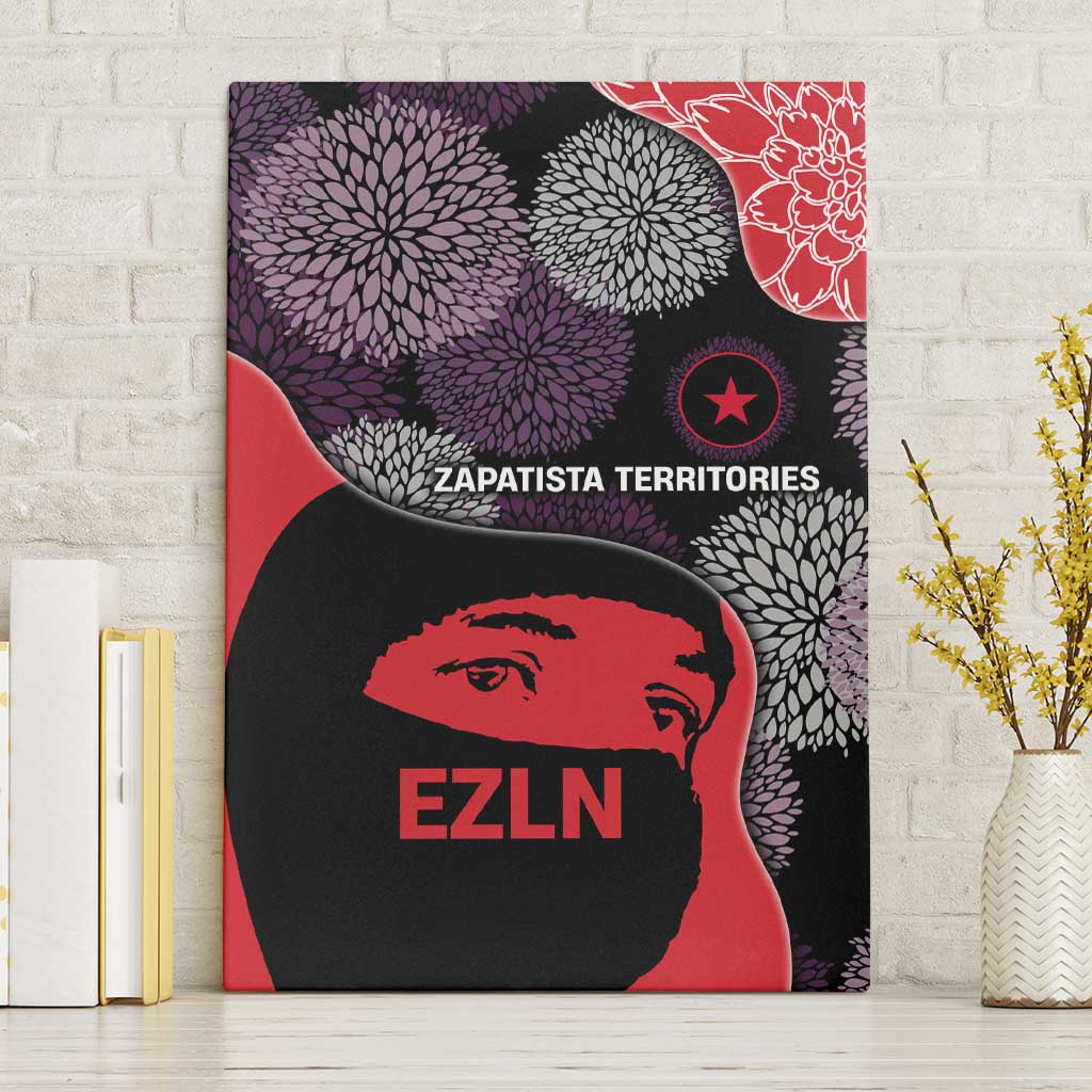 Zapatista Territories Canvas Wall Art Mexico with EZLN Masked Face and Floral - Wonder Print Shop