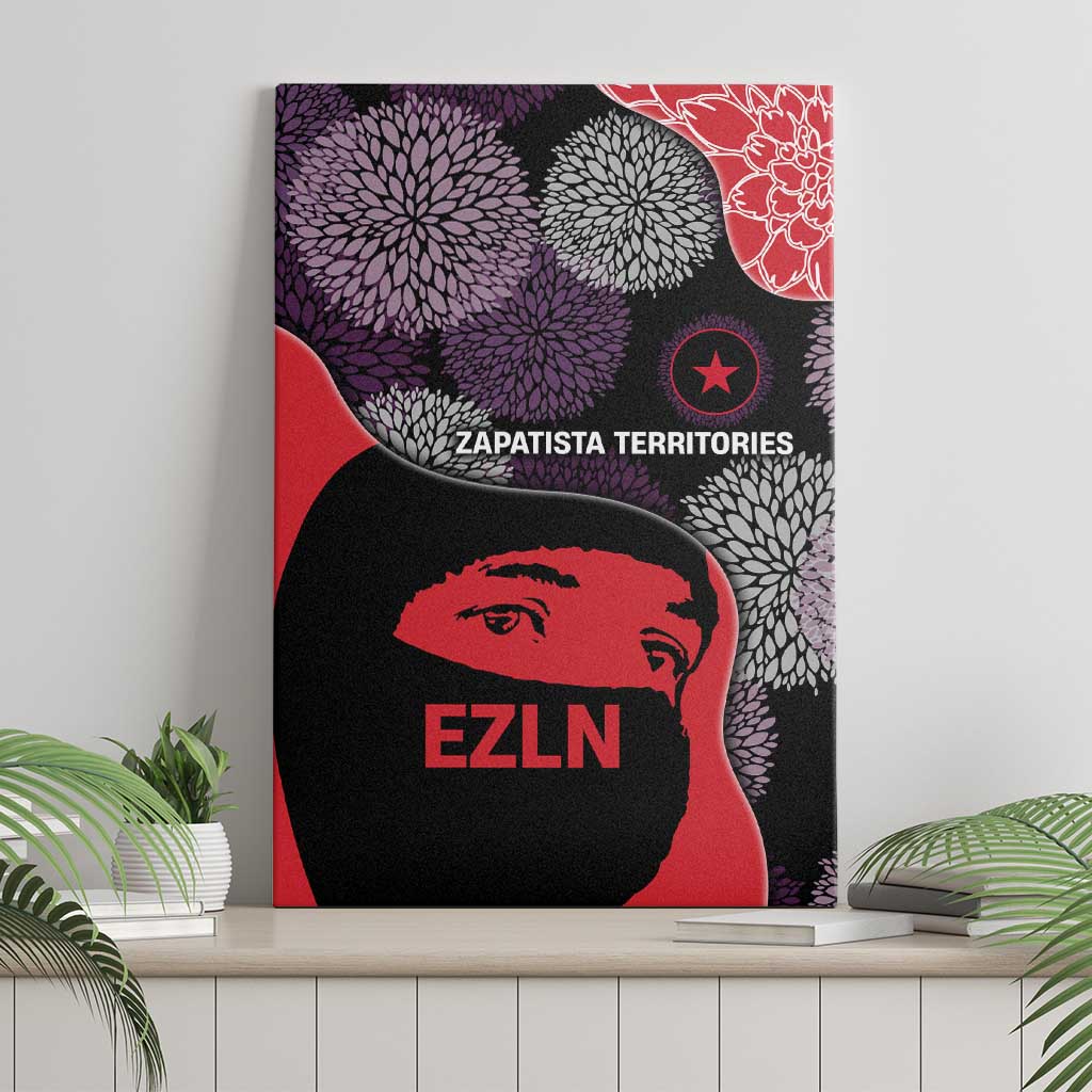 Zapatista Territories Canvas Wall Art Mexico with EZLN Masked Face and Floral - Wonder Print Shop
