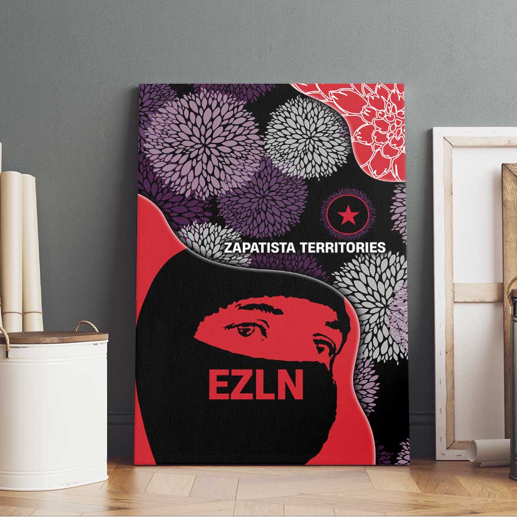 Zapatista Territories Canvas Wall Art Mexico with EZLN Masked Face and Floral - Wonder Print Shop