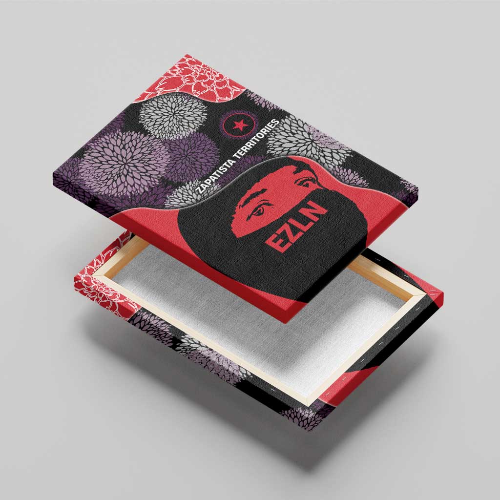 Zapatista Territories Canvas Wall Art Mexico with EZLN Masked Face and Floral - Wonder Print Shop