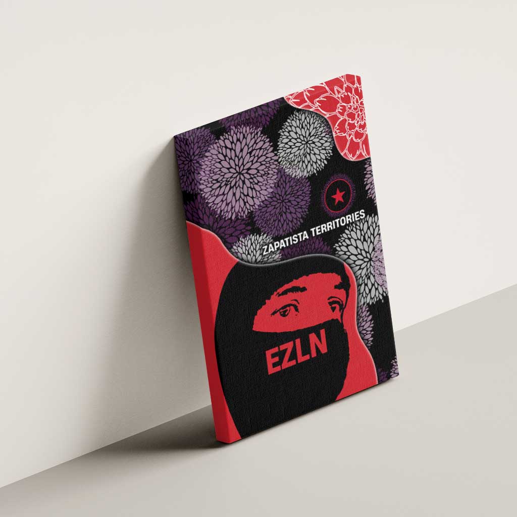 Zapatista Territories Canvas Wall Art Mexico with EZLN Masked Face and Floral - Wonder Print Shop