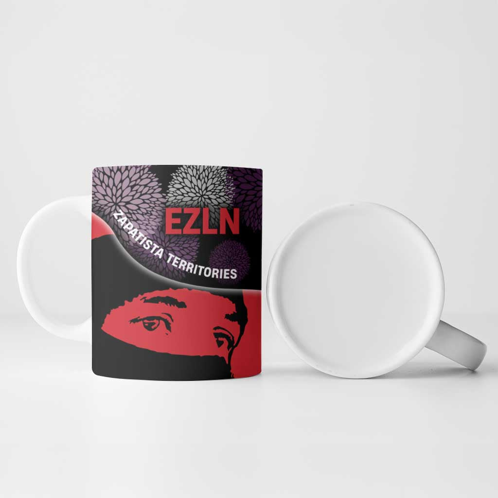 Zapatista Territories Ceramic Mug Mexico with EZLN Masked Face and Floral - Wonder Print Shop
