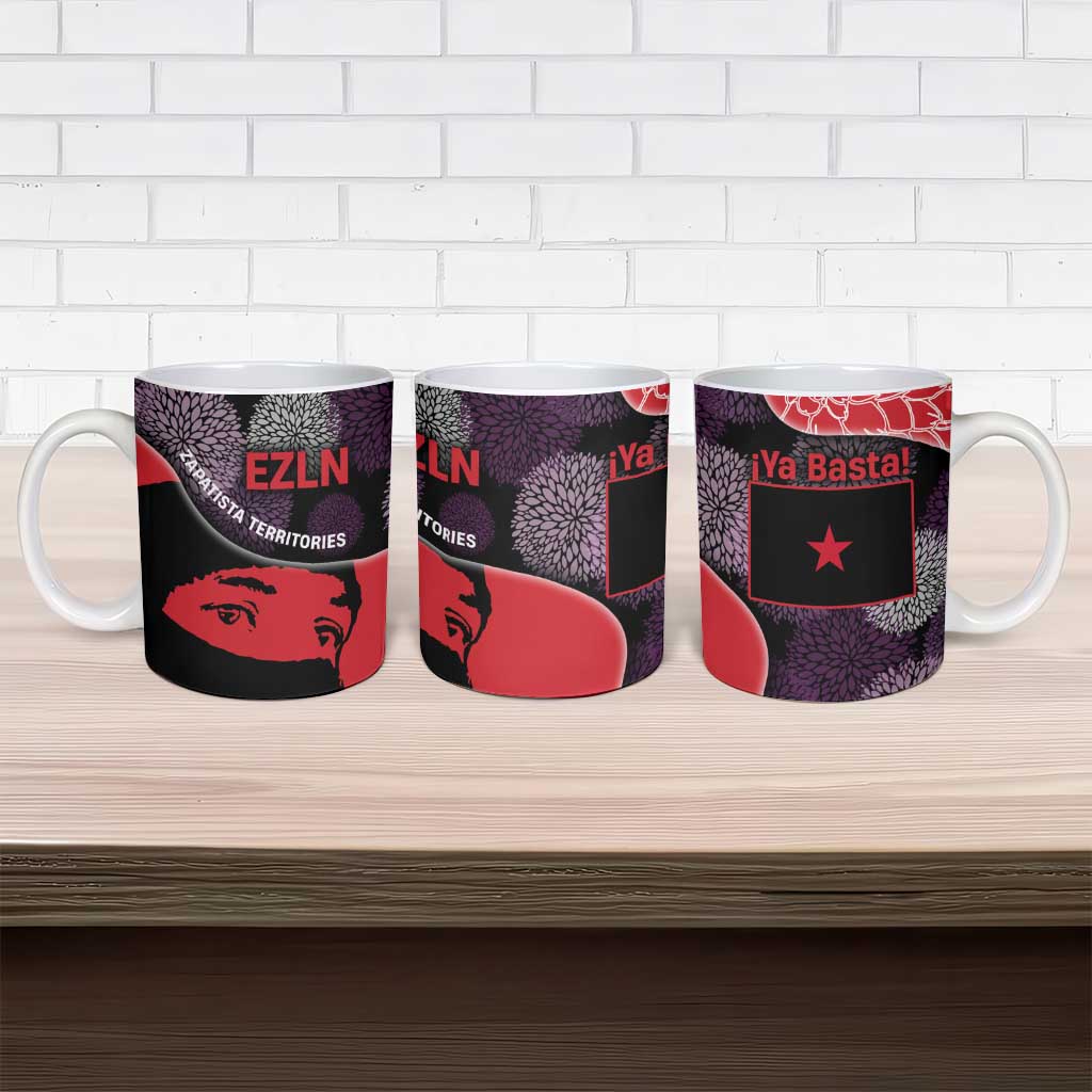Zapatista Territories Ceramic Mug Mexico with EZLN Masked Face and Floral - Wonder Print Shop