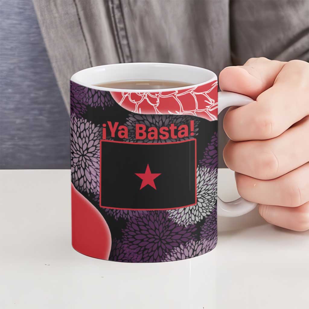 Zapatista Territories Ceramic Mug Mexico with EZLN Masked Face and Floral - Wonder Print Shop
