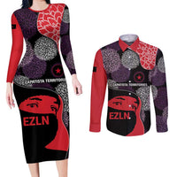 Zapatista Territories Couples Matching Long Sleeve Bodycon Dress and Long Sleeve Button Shirt Mexico with EZLN Masked Face and Floral - Wonder Print Shop