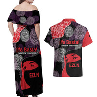 Zapatista Territories Couples Matching Off Shoulder Maxi Dress and Hawaiian Shirt Mexico with EZLN Masked Face and Floral - Wonder Print Shop
