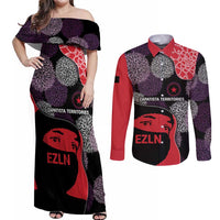 Zapatista Territories Couples Matching Off Shoulder Maxi Dress and Long Sleeve Button Shirt Mexico with EZLN Masked Face and Floral - Wonder Print Shop
