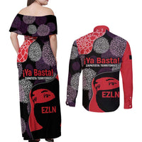 Zapatista Territories Couples Matching Off Shoulder Maxi Dress and Long Sleeve Button Shirt Mexico with EZLN Masked Face and Floral - Wonder Print Shop